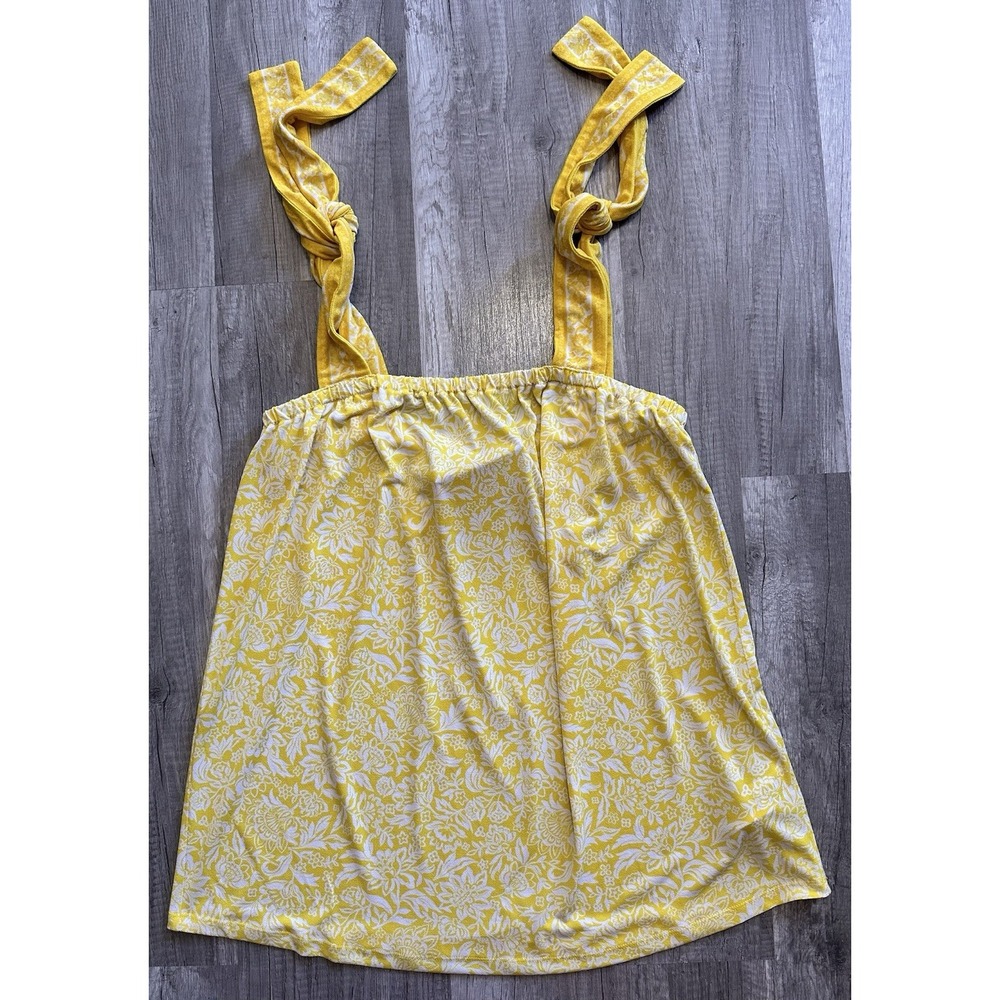 Michael Kors Tie Shoulder Strap Blouse Size Large Elastic Chest Yellow Floral